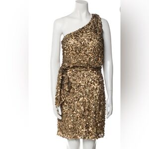Aidan Mattox Gold Sequin One-Shoulder Dress